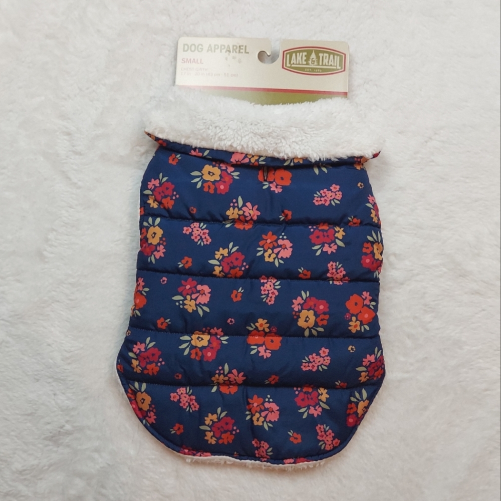 Lake & Trail Blue Floral Colorful Lined Dog Coat Size S